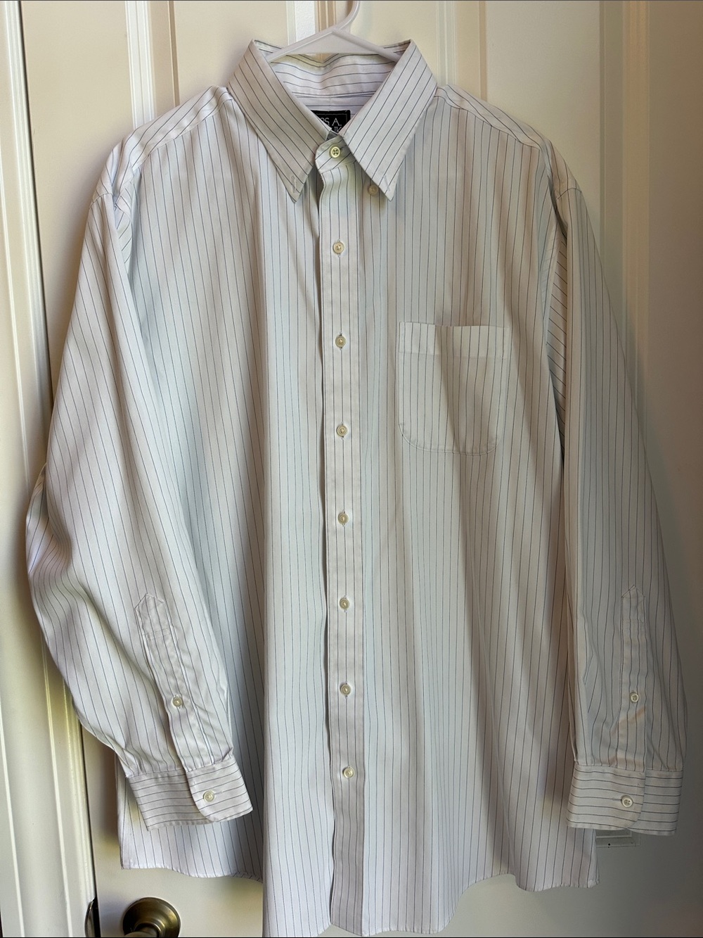 Jos. A. Bank White Dress Shirt with Navy Pinstripes